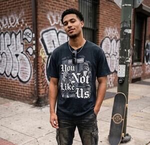 DOM “You Not Like Us” Graphic Tee Black Men’s 2XL – Streetwear Cats Funny Print
